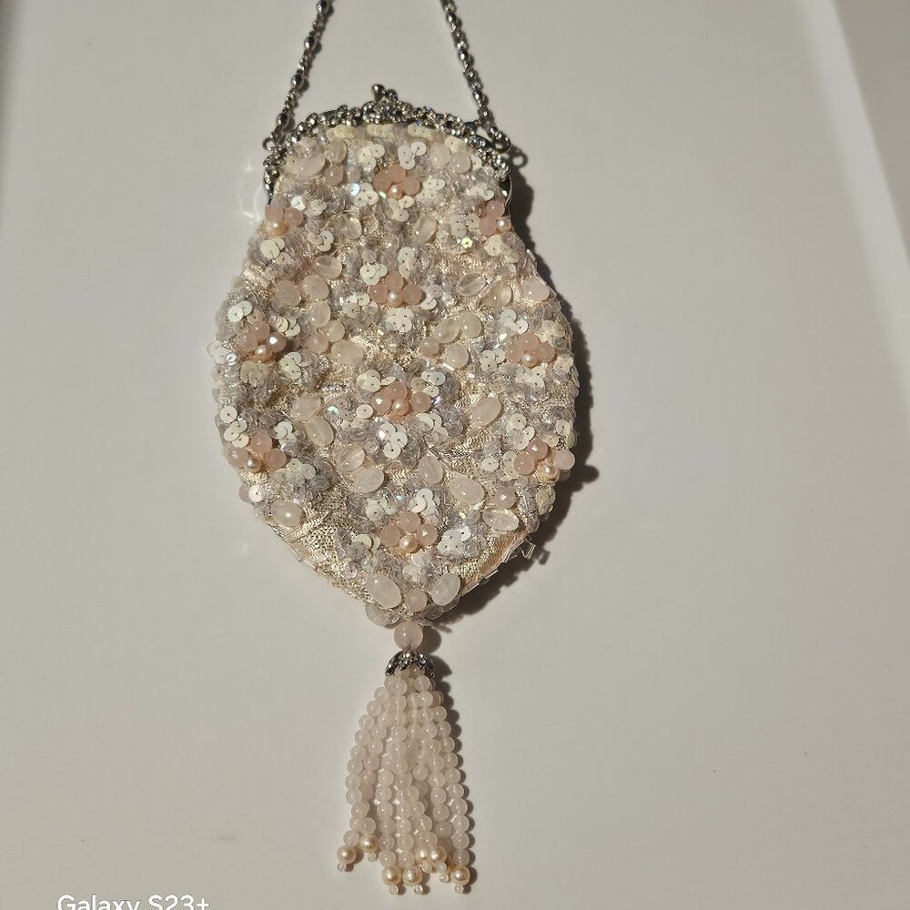 VERY RARE STATEMENT HAUTE COUTURE SIMAN TU PINK PEARL CRYSTAL EVENING BAG CLUTCH